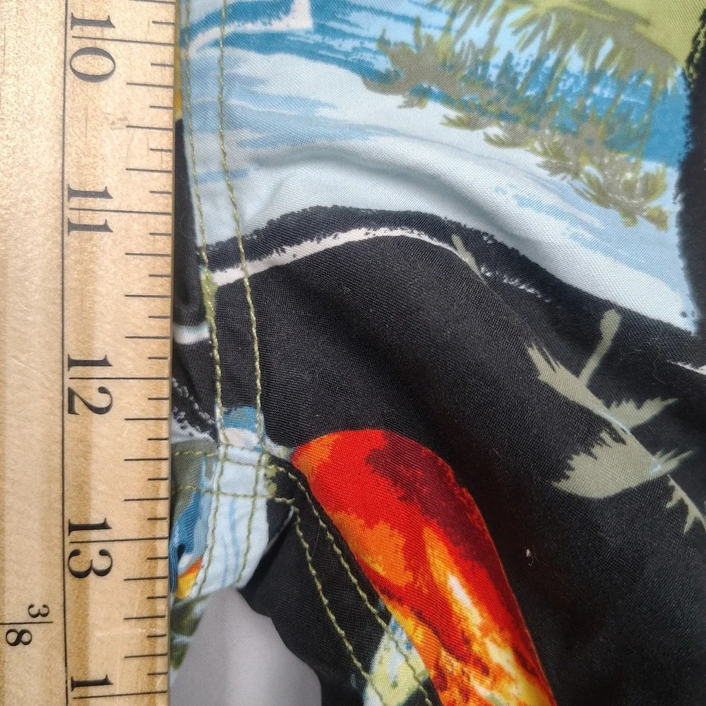 Sand N Sun Swim Trunks Mens XL Black Tropical Floral Hibiscus Cocktail Polyester